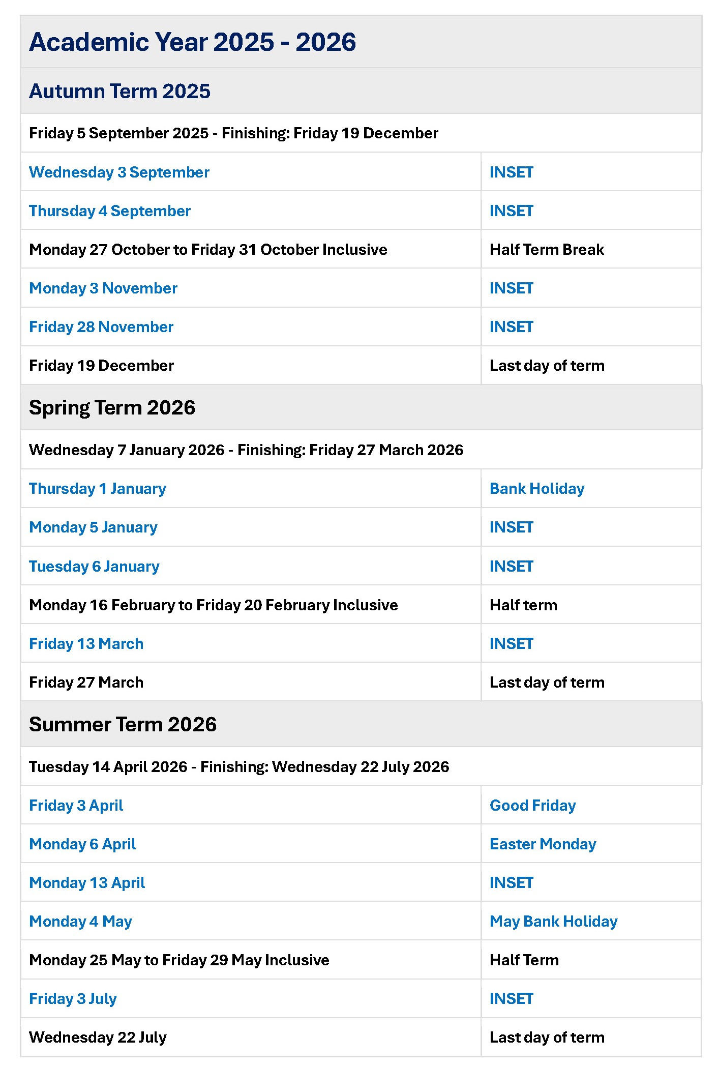 The Regis School > Parents > Term Dates and Timings of the School Day
