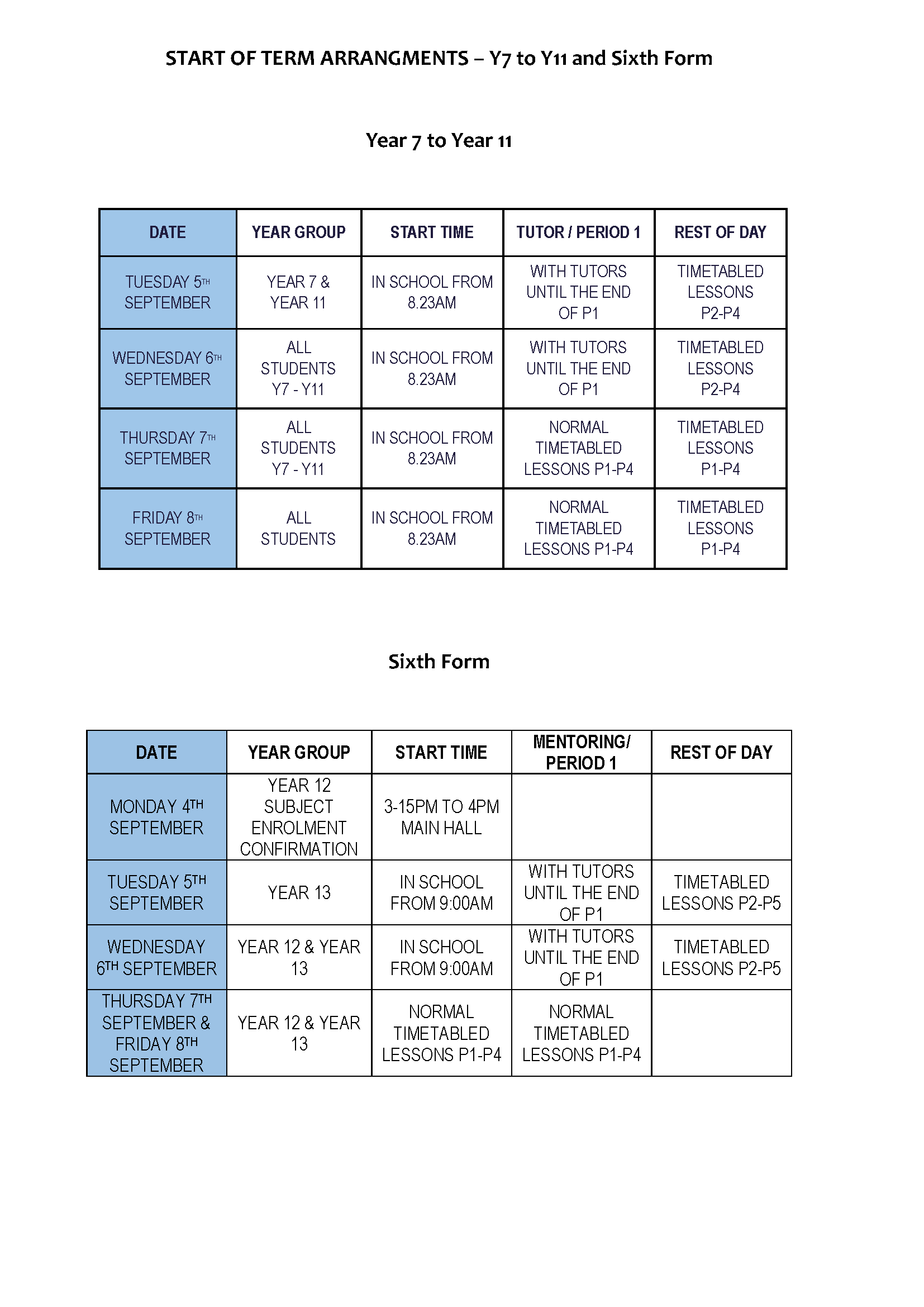 The Regis School > Parents > Term Dates and Timings of the School Day